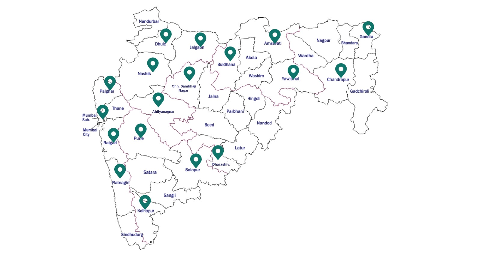 Map of Maharashtra showing districts where YouthBuild Foundation operates
